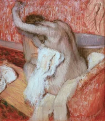 Après le bain; femme se séchant
